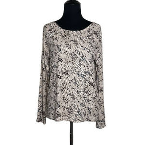 Flora beige brown print long sleeves tee size Small